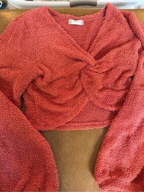 Altar'd State Plush Twist Sweater in Coral Rose